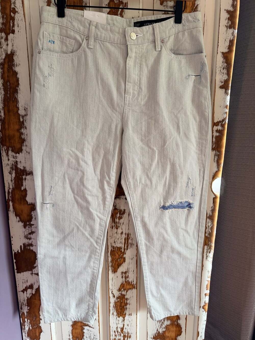 Armani Exchange Women’s Boyfriend Cropped Mid Rise Distressed Jeans Size 28 Y2K